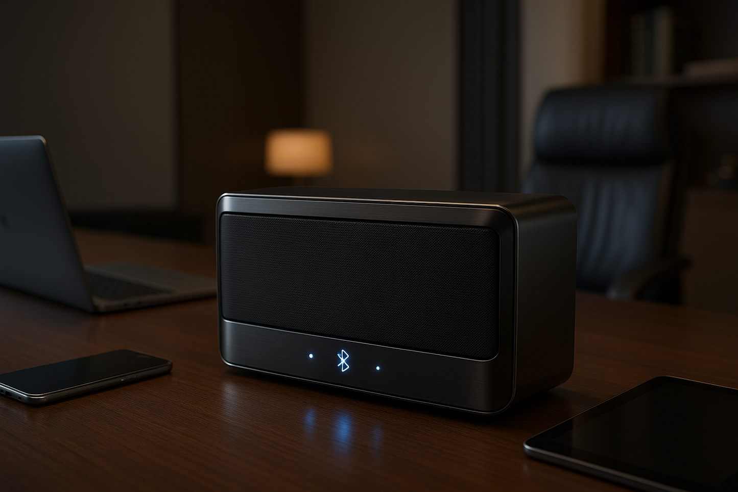 Experience superior sound clarity with the Executive Bluetooth Speaker System, designed for high-fidelity audio and effective noise cancellation. It supports seamless multi-device pairing, allowing effortless connection to multiple sources for professional or personal use. Ideal for executive settings, this speaker delivers precise sound reproduction and reduces background noise to ensure clear communication and immersive listening.