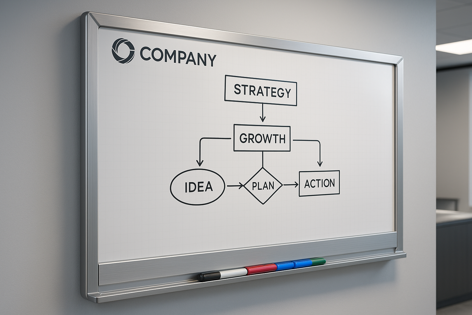 The Personalized Strategy Board is a magnetic dry-erase whiteboard tailored with custom branding to reflect your unique identity. Featuring integrated marker storage, it keeps your tools organized and accessible, streamlining your workflow. This board combines professional aesthetics with practical functionality, making it an essential asset for strategizing, planning, and collaborative sessions. Its durable surface supports repeated use, ensuring long-term reliability in any professional setting.